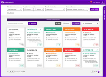 Tela inicial do portal do ComprovaFácil com os documentos filtrados